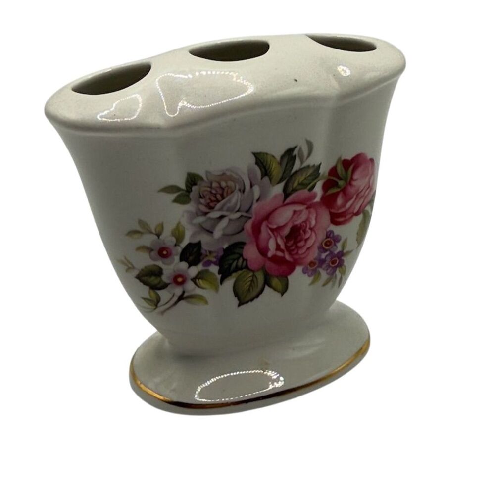 Vintage James Kent Harmony Rose Ceramic Candle Holder Multicolor